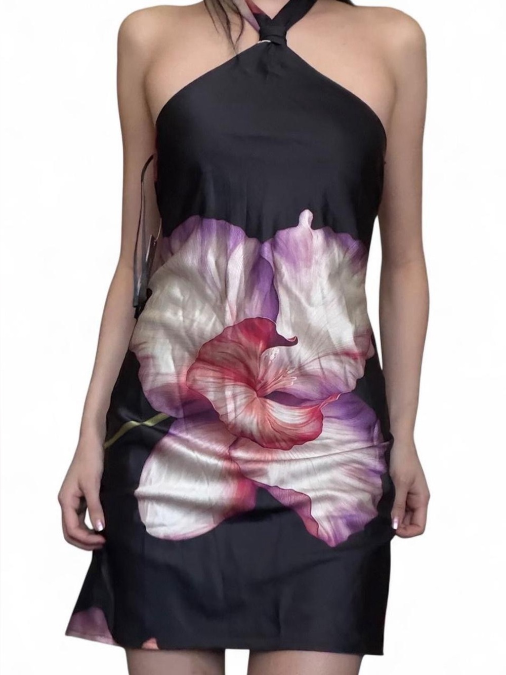 NWT Black Halter Floral Print Mini Dress